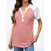 imageANRABESS Womens Tops Short Sleeve Henley Shirts Summer V Neck Color Block Tunic T Shirts Casual Blouses Work Trendy ClothesCoral