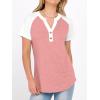 imageANRABESS Womens Tops Short Sleeve Henley Shirts Summer V Neck Color Block Tunic T Shirts Casual Blouses Work Trendy ClothesCoral