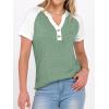 imageANRABESS Womens Tops Short Sleeve Henley Shirts Summer V Neck Color Block Tunic T Shirts Casual Blouses Work Trendy ClothesLight Green