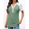 imageANRABESS Womens Tops Short Sleeve Henley Shirts Summer V Neck Color Block Tunic T Shirts Casual Blouses Work Trendy ClothesLight Green
