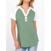 imageANRABESS Womens Tops Short Sleeve Henley Shirts Summer V Neck Color Block Tunic T Shirts Casual Blouses Work Trendy ClothesLight Green