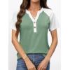 imageANRABESS Womens Tops Short Sleeve Henley Shirts Summer V Neck Color Block Tunic T Shirts Casual Blouses Work Trendy ClothesLight Green