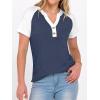 imageANRABESS Womens Tops Short Sleeve Henley Shirts Summer V Neck Color Block Tunic T Shirts Casual Blouses Work Trendy ClothesNavy Blue