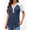 imageANRABESS Womens Tops Short Sleeve Henley Shirts Summer V Neck Color Block Tunic T Shirts Casual Blouses Work Trendy ClothesNavy Blue