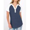 imageANRABESS Womens Tops Short Sleeve Henley Shirts Summer V Neck Color Block Tunic T Shirts Casual Blouses Work Trendy ClothesNavy Blue