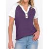 imageANRABESS Womens Tops Short Sleeve Henley Shirts Summer V Neck Color Block Tunic T Shirts Casual Blouses Work Trendy ClothesPurple