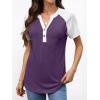 imageANRABESS Womens Tops Short Sleeve Henley Shirts Summer V Neck Color Block Tunic T Shirts Casual Blouses Work Trendy ClothesPurple