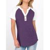 imageANRABESS Womens Tops Short Sleeve Henley Shirts Summer V Neck Color Block Tunic T Shirts Casual Blouses Work Trendy ClothesPurple