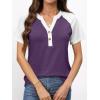 imageANRABESS Womens Tops Short Sleeve Henley Shirts Summer V Neck Color Block Tunic T Shirts Casual Blouses Work Trendy ClothesPurple