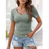 imageANRABESS Womens Tops Short Sleeve V Neck Shirts Slim Fit Ribbed Knit Shirt 2026 Summer Dressy Casual Lightweight SweatersLight Green