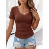imageANRABESS Womens Tops Short Sleeve V Neck Shirts Slim Fit Ribbed Knit Shirt 2026 Summer Dressy Casual Lightweight SweatersRust