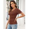 imageANRABESS Womens Tops Short Sleeve V Neck Shirts Slim Fit Ribbed Knit Shirt 2026 Summer Dressy Casual Lightweight SweatersRust