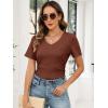 imageANRABESS Womens Tops Short Sleeve V Neck Shirts Slim Fit Ribbed Knit Shirt 2026 Summer Dressy Casual Lightweight SweatersRust