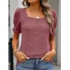 imageANRABESS Womens Tops Summer Dressy Casual Work Blouses Square Neck Ruffle Short Sleeve Tee Shirts 2026 Fashion Tunic SweaterRust