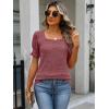 imageANRABESS Womens Tops Summer Dressy Casual Work Blouses Square Neck Ruffle Short Sleeve Tee Shirts 2026 Fashion Tunic SweaterRust