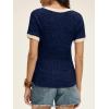 imageANRABESS Womens Tops Summer Short Sleeve Shirts Dressy Casual Color Block Work Blouse 2026 Spring Trendy Lightweight SweaterDeep Blue