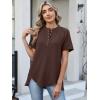 imageANRABESS Womens Waffle Knit Tops Summer Short Sleeve Henley Shirts Dressy Casual Blouse 2026 Spring Loose Tunics OutfitsBrown