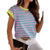 imageANRABESS Women Cap Sleeve Tops 2026 Trendy Summer Loose Fit Cute Basic T Shirts Business Dressy Casual Outfits ClothesRose Green Stripe