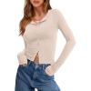imageANRABESS Women Long Sleeve Button Down Shirts Ribbed Knit Slim Fitted Crop Tops 2026 Fall Y2K Dressy Casual Trendy OutfitsBeige