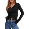 imageANRABESS Women Long Sleeve Button Down Shirts Ribbed Knit Slim Fitted Crop Tops 2026 Fall Y2K Dressy Casual Trendy OutfitsBlack
