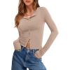imageANRABESS Women Long Sleeve Button Down Shirts Ribbed Knit Slim Fitted Crop Tops 2026 Fall Y2K Dressy Casual Trendy OutfitsLight Camel