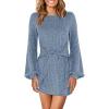 imageANRABESS Womens 2026 Fall Dress Long Lantern Sleeve Ribbed Knit Casual Tie Waist Lightweight Mini Sweater DressGrey Blue