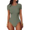 imageANRABESS Womens Bodysuits Short Sleeve Crew Neck Slim Fit Casual Tops Ribbed Knit Soft Basic Tee Shirts Trendy Outfits 2026Army Green