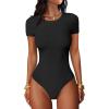 imageANRABESS Womens Bodysuits Short Sleeve Crew Neck Slim Fit Casual Tops Ribbed Knit Soft Basic Tee Shirts Trendy Outfits 2026Black