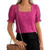 imageANRABESS Womens Dressy Casual Blouses 2026 Summer Work Shirts Lace Square Neck Puff Sleeve Tee Tops Spring Fashion ClothesHot Pink
