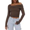 imageANRABESS Womens One Off Shoulder Shirts Long Sleeve Slim Fitted Going Out Crop Tops 2025 Fall Outfits Y2K ClothesBrown