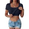 imageANRABESS Womens Short Sleeve Tops Built in Bra Summer T Shirts Scoop Neck Ribbed Knit Fitted Basic Tee Casual Going Out TopNavy Blue