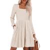 imageANRABESS Womens Square Neck Long Sleeve Fall Dress Casual Ribbed Knit Soft 2026 Trendy Short Sweater Dresses with PocketsLight Khaki