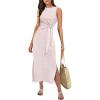 imageANRABESS Womens Summer Casual Sleeveless T Shirt Midi Dress Slim Fit Tie Waist Split Tank Long Dresses 2026 Vacation SundressStriped Pink
