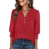 imageANRABESS Womens Tops 34 Sleeve Henley V Neck Soft Blouses Dressy Casual Work Business Shirts 2026 Spring Fashion ClothesRed