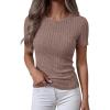 imageANRABESS Womens Tops Short Sleeve Crewneck Shirts Slim Fit Ribbed Knit Lightweight Sweater 2026 Summer Dressy Casual TShirtsTan