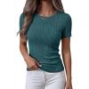 imageANRABESS Womens Tops Short Sleeve Crewneck Shirts Slim Fit Ribbed Knit Lightweight Sweater 2026 Summer Dressy Casual TShirtsTeal