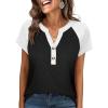 imageANRABESS Womens Tops Short Sleeve Henley Shirts Summer V Neck Color Block Tunic T Shirts Casual Blouses Work Trendy ClothesBlack