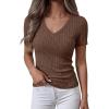 imageANRABESS Womens Tops Short Sleeve V Neck Shirts Slim Fit Ribbed Knit Shirt 2026 Summer Dressy Casual Lightweight SweatersBrown Coffee