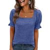 imageANRABESS Womens Tops Summer Dressy Casual Work Blouses Square Neck Ruffle Short Sleeve Tee Shirts 2026 Fashion Tunic SweaterBlue