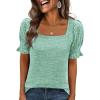 imageANRABESS Womens Tops Summer Dressy Casual Work Blouses Square Neck Ruffle Short Sleeve Tee Shirts 2026 Fashion Tunic SweaterGreen
