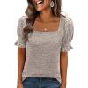 imageANRABESS Womens Tops Summer Dressy Casual Work Blouses Square Neck Ruffle Short Sleeve Tee Shirts 2026 Fashion Tunic SweaterKhaki