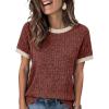 imageANRABESS Womens Tops Summer Short Sleeve Shirts Dressy Casual Color Block Work Blouse 2026 Spring Trendy Lightweight SweaterRust