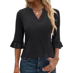 imageANRABESS Blouses for Women Dressy Casual 34 Sleeve V Neck Shirts Business Work Tunic Tops 2026 Fall Outfits ClothesBlack