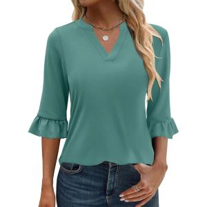 imageANRABESS Blouses for Women Dressy Casual 34 Sleeve V Neck Shirts Business Work Tunic Tops 2026 Fall Outfits ClothesCadet Blue Green
