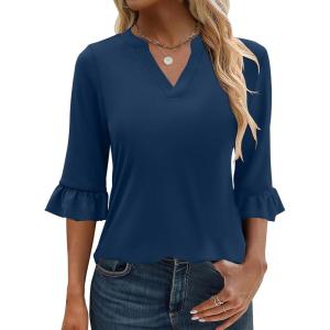 imageANRABESS Blouses for Women Dressy Casual 34 Sleeve V Neck Shirts Business Work Tunic Tops 2026 Fall Outfits ClothesDeep Blue