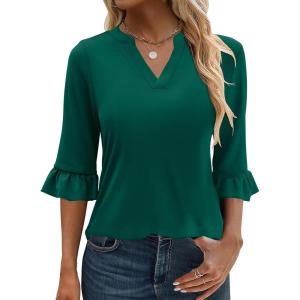 imageANRABESS Blouses for Women Dressy Casual 34 Sleeve V Neck Shirts Business Work Tunic Tops 2026 Fall Outfits ClothesDeep Green