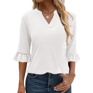 imageANRABESS Blouses for Women Dressy Casual 34 Sleeve V Neck Shirts Business Work Tunic Tops 2026 Fall Outfits ClothesWhite