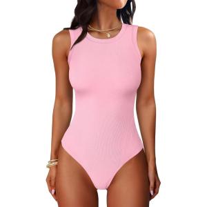 imageANRABESS Bodysuits for Women Summer Ribbed Knit Sleeveless Tank Tops Sexy Slim Fitted Bodysuit Top 2026 Trendy OutfitsBright Pink