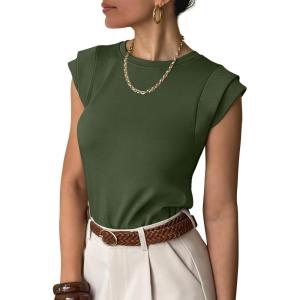 imageANRABESS Business Casual Tops for Womens Cap Sleeve Summer Dressy Shirts 2026 Trendy Work Office Outfits ClothingArmy Green