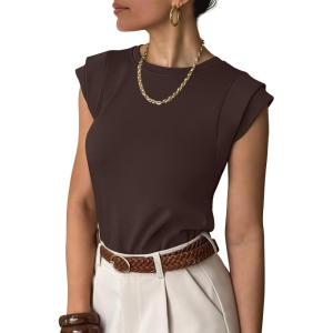 imageANRABESS Business Casual Tops for Womens Cap Sleeve Summer Dressy Shirts 2026 Trendy Work Office Outfits ClothingDark Coffee